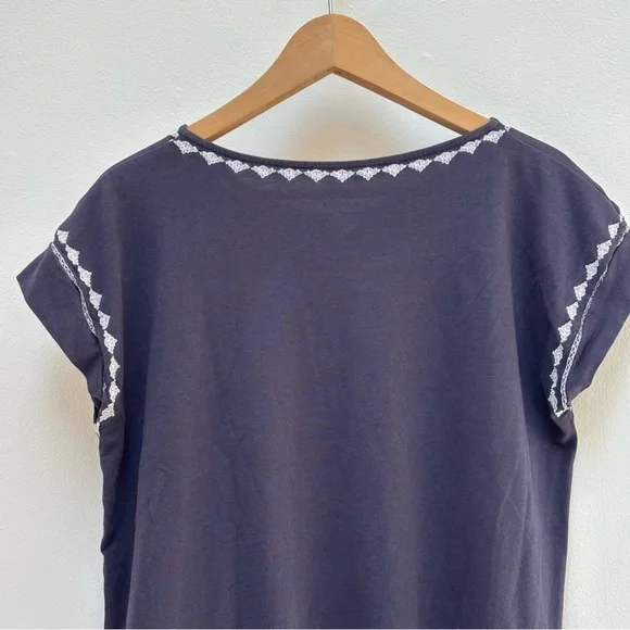 J. JIll Pure Jill Embroidered Cap Sleeve Tee Shirt Boho Blue Gray Size MP - Picture 4 of 10